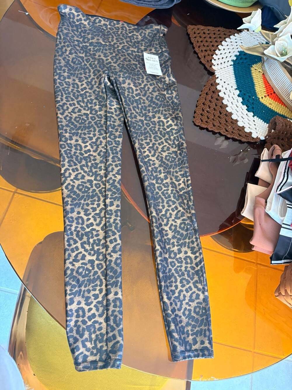 Spanx Faux Leather Leopard Print Leggings Medium